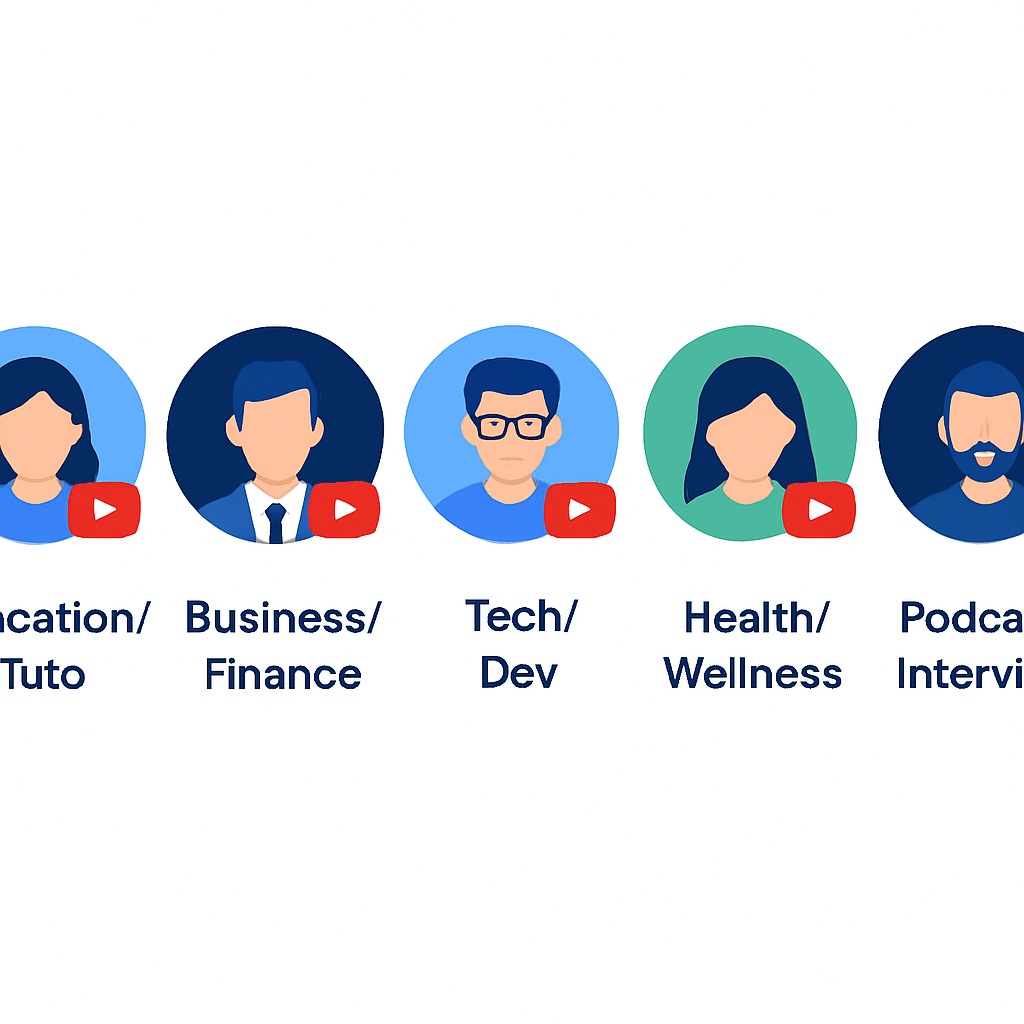 Types de créateurs YouTube : éducation, business, tech, santé, podcast