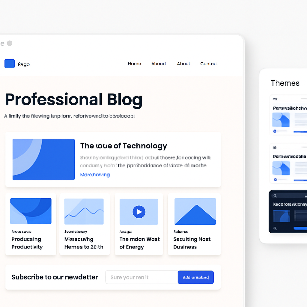 Preview of a generated professional website with articles, categories and newsletter